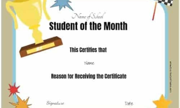 Free Editable Printable Student Of The Month Certificate For Student Of The Week Certificate Templates
