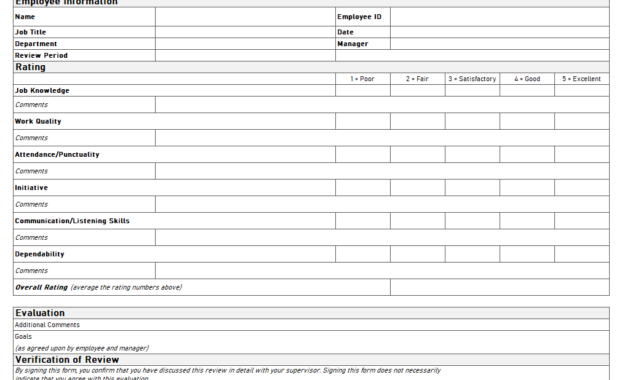 Free Employee Evaluation Form Simple Printable Word Pdf For Business Process Evaluation Template