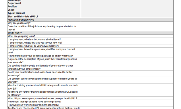 Free Exit Interview Template Forms For Excel Pdf Within Business Process Questionnaire Template