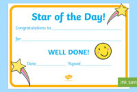 Free ? Star Of The Day Award Certificate Inside Best Player Of The Day Certificate Template