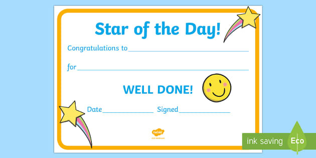 Free ? Star Of The Day Award Certificate Within Player Of The Day Certificate Template Free
