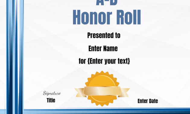 Free Honor Roll Certificate Templates Customize Online With Regard To Best Certificate Of Honor Roll Free Templates