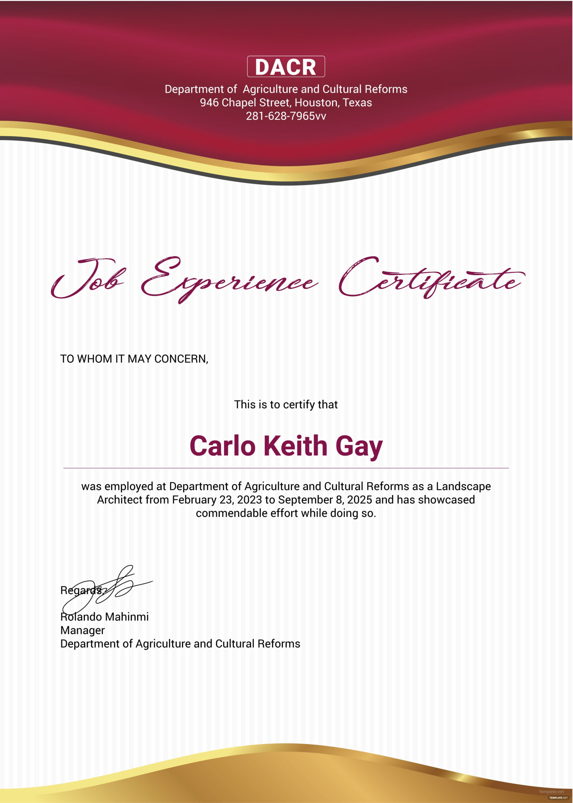Free Job Experience Certificate Template In Adobe Inside Quality Good Job Certificate Template