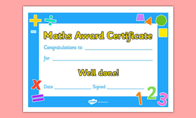 Free Maths Award Certificate Teacher Made With Regard To Math Award Certificate Template