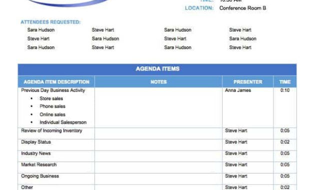 Free Meeting Agenda Templates Smartsheet Inside Free Agenda Template With Attendees