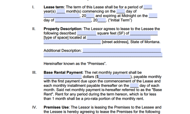 Free Montana Commercial Lease Agreement Template Pdf Word Pertaining To Business Lease Agreement Template Free