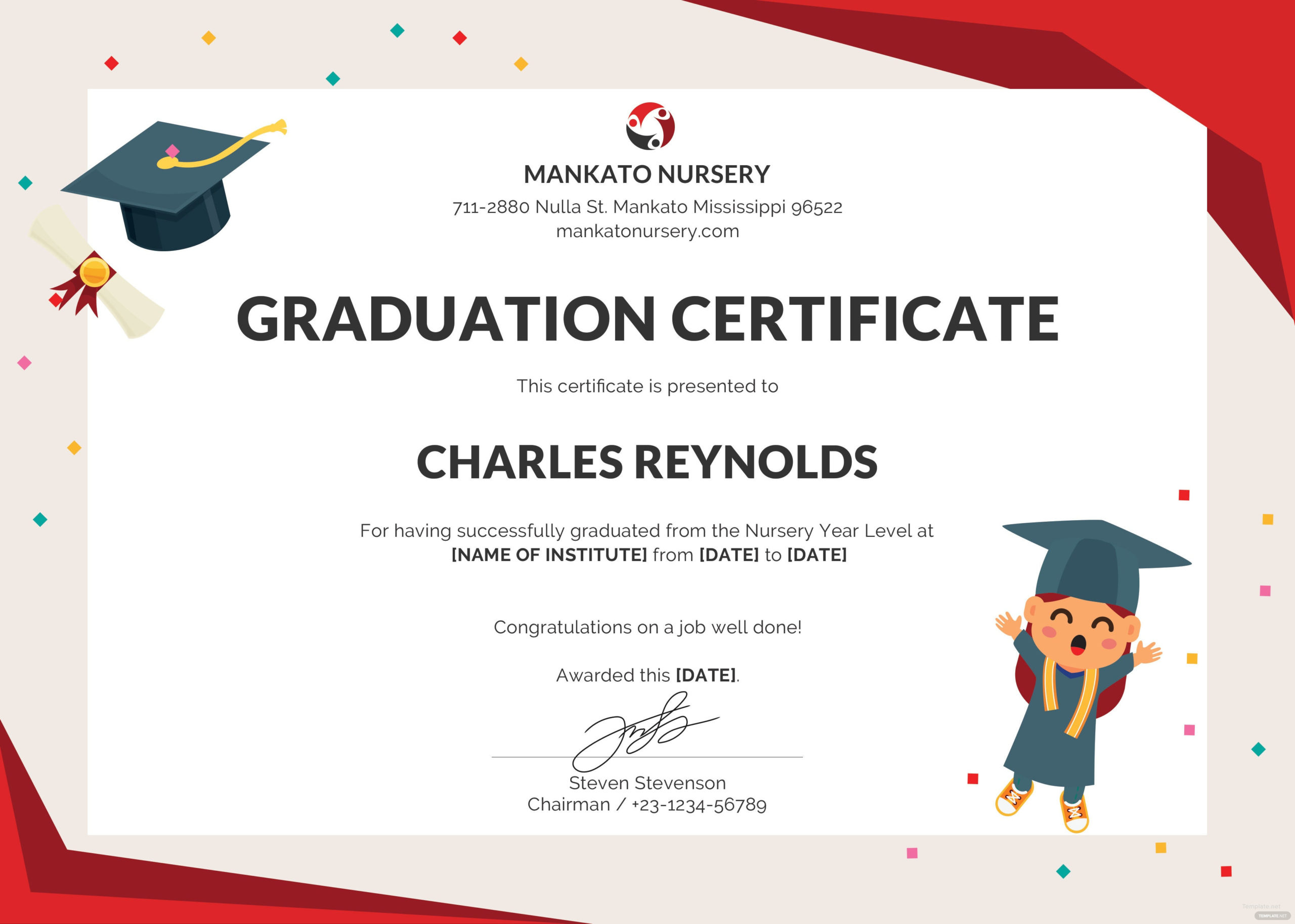 Free Nursery Graduation Certificate Template In Psd Ms With Regard To Free Pre Kindergarten Diplomas Templates Printable Free