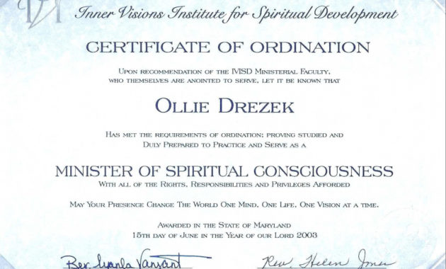 Free Ordination Certificate Template Atlantaauctionco With Best Certificate Of Ordination Template