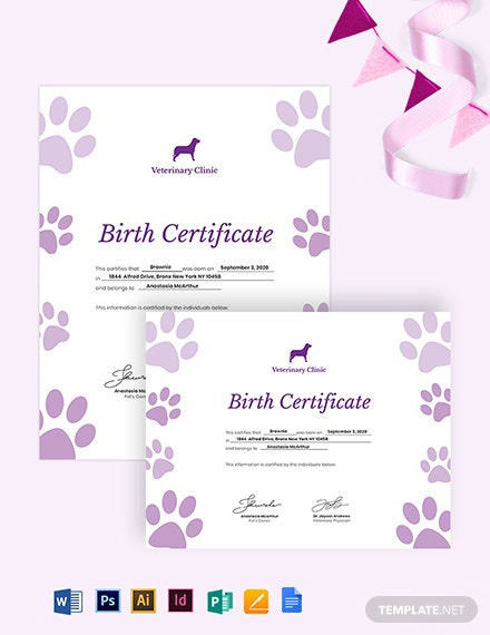 Free Pet Birth Certificate Template Word Doc Psd With Regard To Printable Pet Birth Certificate Templates Fillable