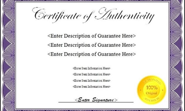 Free Printable Authenticity Certificate Template Sample Throughout Printable Authenticity Certificate Templates Free