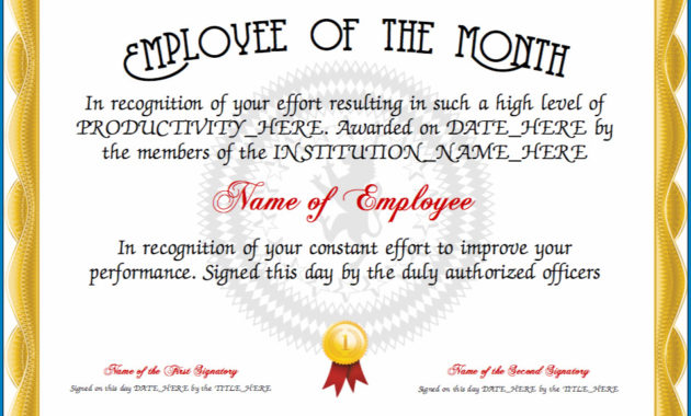 Free Printable Employee Of The Month Certificate Template With Regard To Amazing Best Dressed Certificate