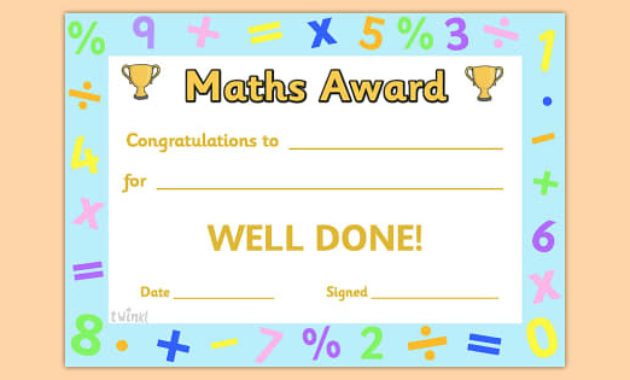 Free Printable Maths Certificate Teacher Made Intended For Awesome Physical Fitness Certificate Template 7 Ideas