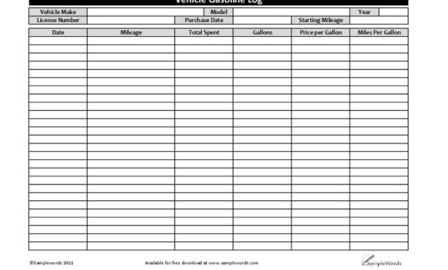 Free Printable Mileage Log Template Business Regarding Free Vehicle Mileage Log Template