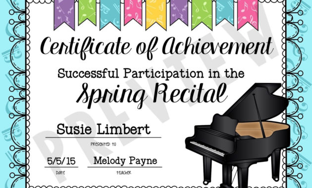 Free Printable Piano Recital Certificates Free Printable Intended For Piano Certificate Template Free Printable