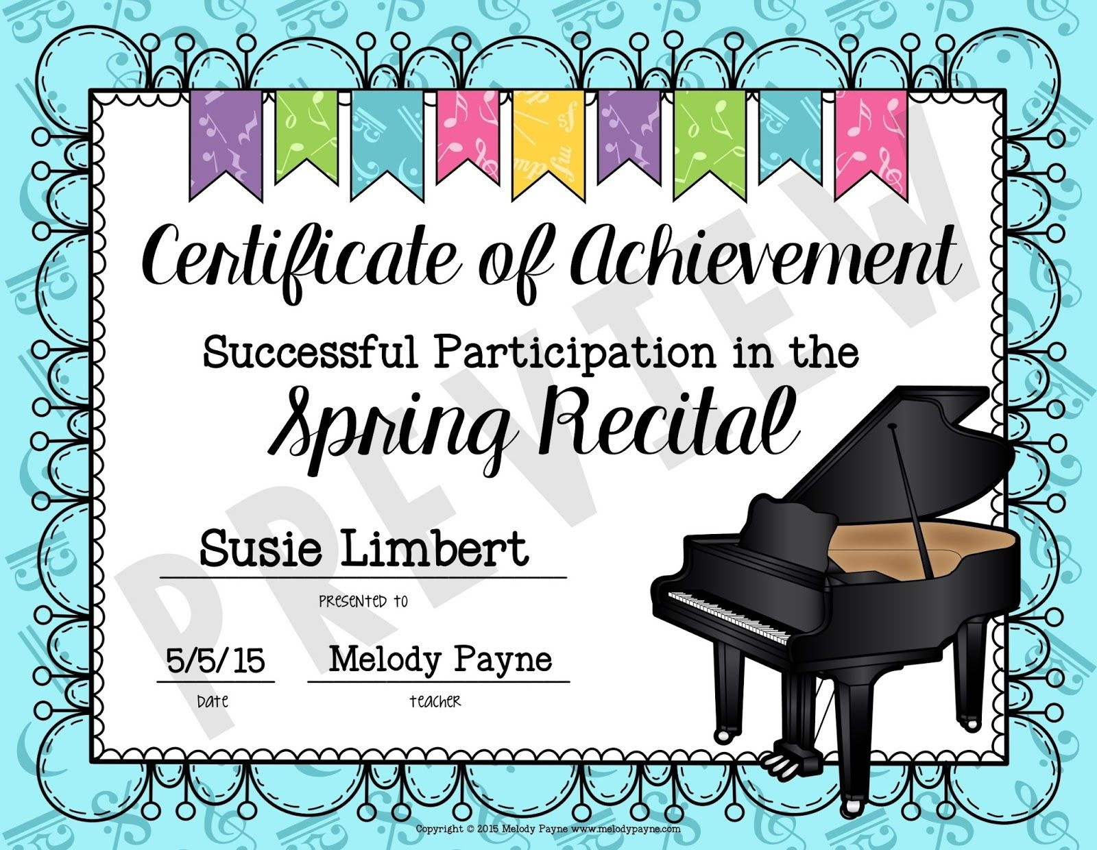 Free Printable Piano Recital Certificates Free Printable Intended For Piano Certificate Template Free Printable
