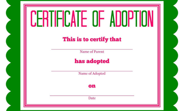 Free Printable Stuffed Animal Adoption Certificate Free Throughout Printable Pet Adoption Certificate Template Free 23 Designs