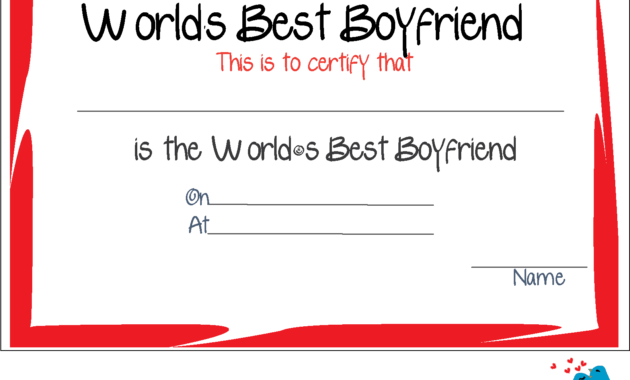 Free Printable World'S Best Boyfriend Certificates In Awesome Best Wife Certificate Template