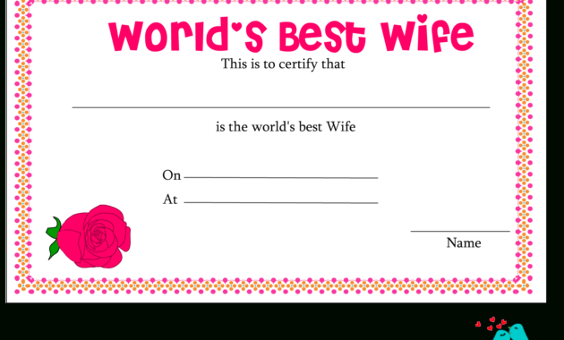 Free Printable World'S Best Wife Certificates In 9 Worlds Best Mom Certificate Templates Free