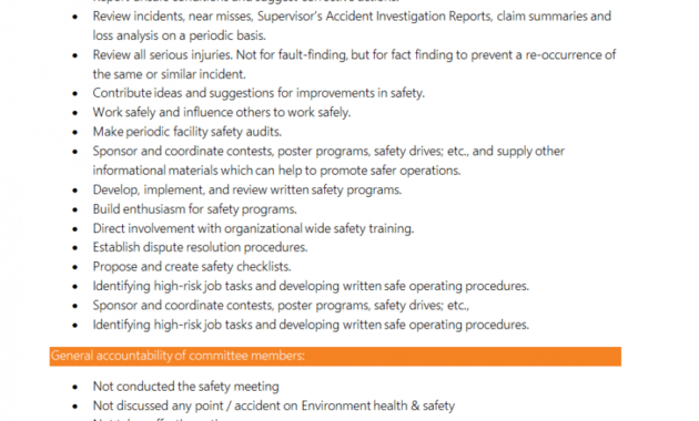 Free Safety Committee Role Responsibility Safety Inside Safety Committee Meeting Template
