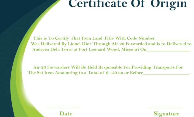 Free Sample Certificate Of Origin Templates Certificate With Certificate Of Origin Template