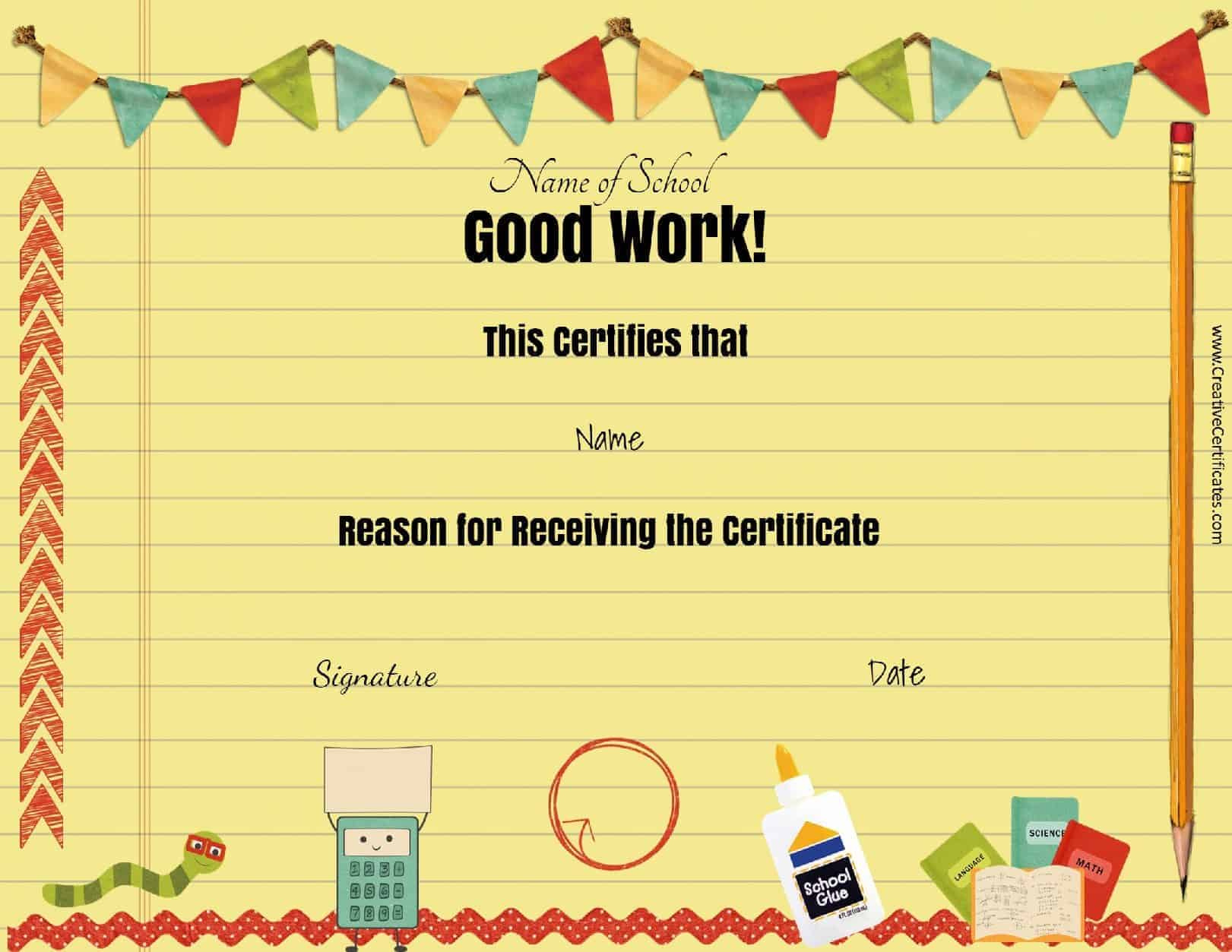 Free School Certificates Awards Regarding Quality Well Done Certificate Template