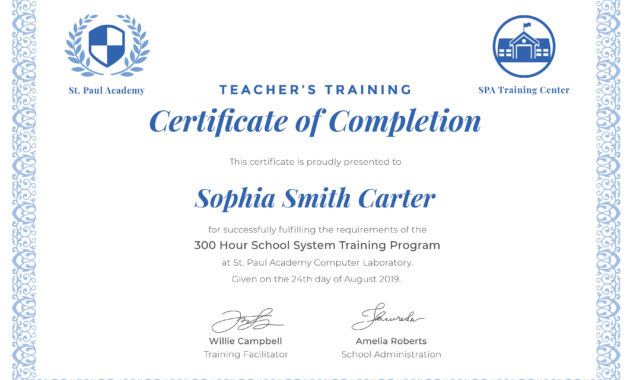 Free Teacher'S Training Completion Certificate Template In Inside Training Completion Certificate Template