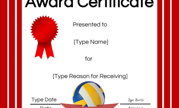 Free Volleyball Certificate Edit Online And Print At Home For Volleyball Mvp Certificate Templates