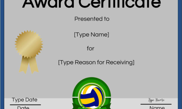 Free Volleyball Certificate Edit Online And Print At Home With Volleyball Mvp Certificate Templates