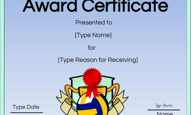 Free Volleyball Certificate Edit Online And Print At Home Within Volleyball Award Certificate Template Free