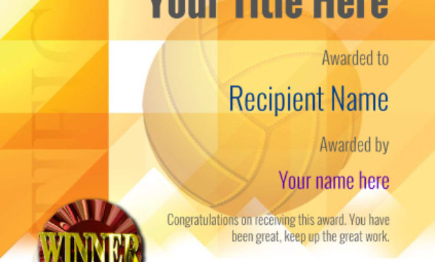 Free Volleyball Certificate Templates Add Printable For Volleyball Certificate Templates