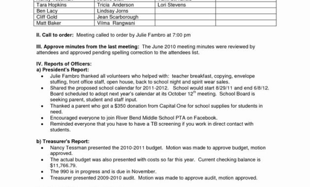 Fresh Pta Meeting Minutes Template Audiopinions Document With Regard To Pta Meeting Agenda Template