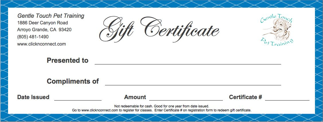 Gentle Touch Pet Training Gtpt Gift Certificates Inside Amazing Dog Training Certificate Template