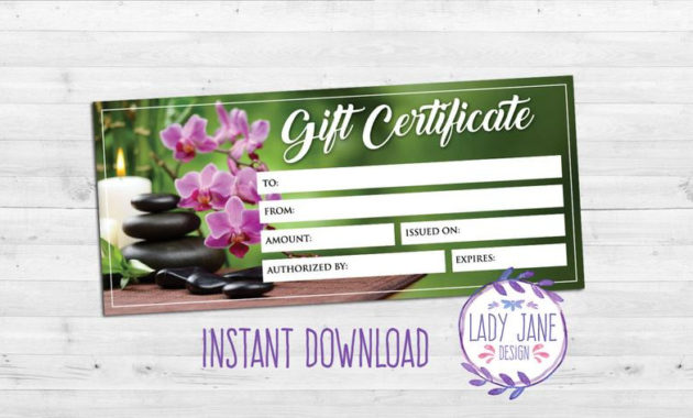 Gift Certificate Spa Day Printable Etsy With Regard To Spa Gift Certificate