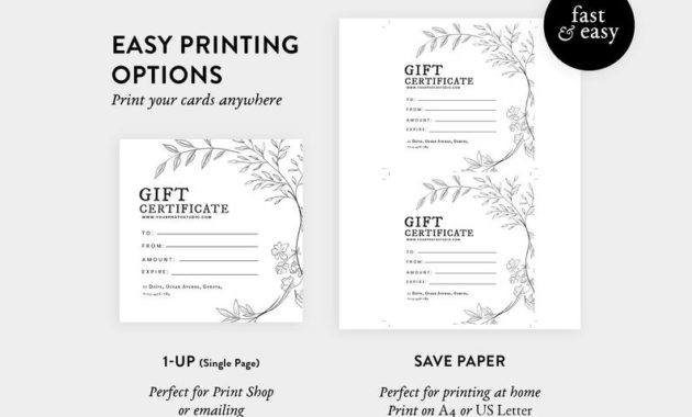 Gift Certificate Template Bw Floral Editable Small Etsy Within Awesome Small Certificate Template