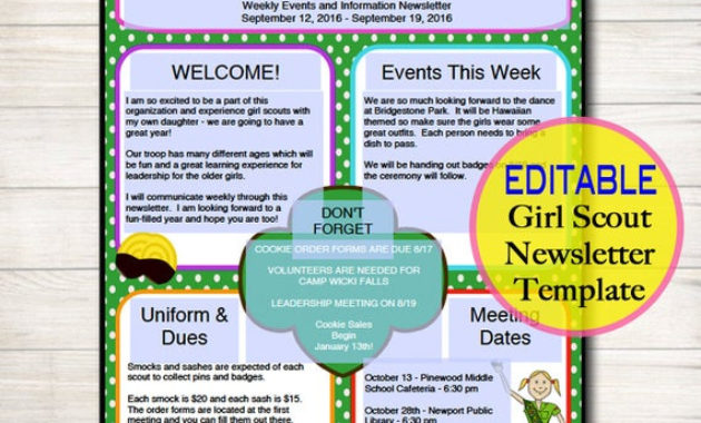 Girl Scouts Newsletter Template Instant Editable Troop For Cub Scout Pack Meeting Agenda Template