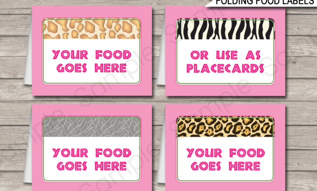 Girls Safari Theme Food Labels Place Cards Printable With Regard To Zoo Gift Certificate Templates Free Download