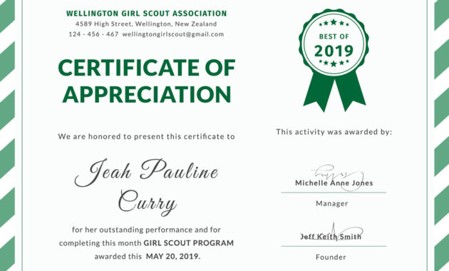 Girlscoutcertificateofappreciationeditabletemplate For Amazing Handwriting Certificate Template 10 Catchy Designs