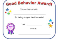 Good Behavior Award Certificate Classroom Preschool In Classroom Certificates Templates