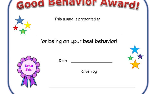 Good Behavior Award Certificate Classroom Preschool In Classroom Certificates Templates