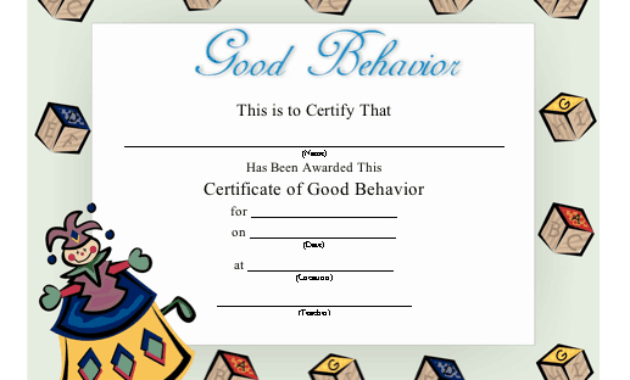 Good Behavior Certificate Printable Certificate Intended For Amazing Good Behaviour Certificate Templates
