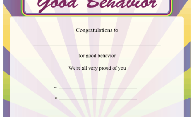 Good Behavior Certificate Printable Certificate Within Free Good Behaviour Certificate Editable Templates