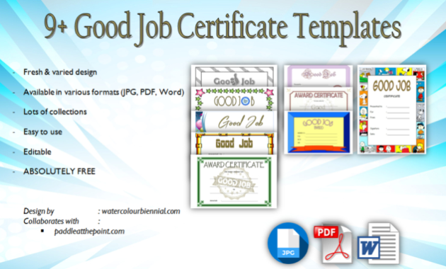 Good Job Certificate Template 9 Great Designs Inside Free Good Job Certificate Template