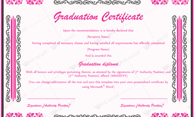Graduation Certificate 05 Word Layouts With Regard To Graduation Certificate Template Word