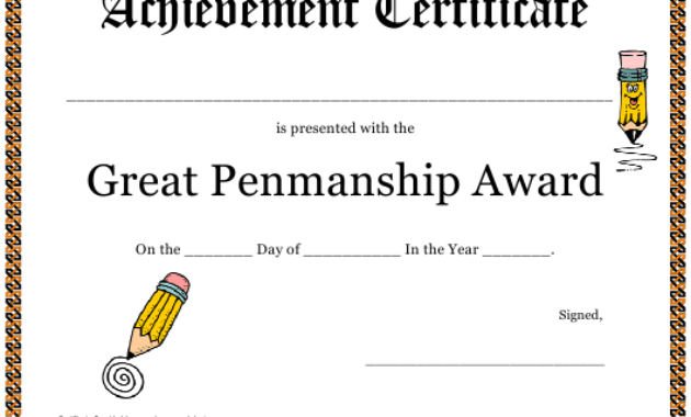 Great Penmanship Award Certificate Template Download In Handwriting Award Certificate Printable