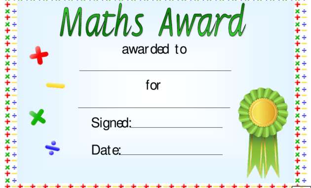 Green Ribbon Maths Award Certificate Template Download Pertaining To Printable Math Award Certificate Template