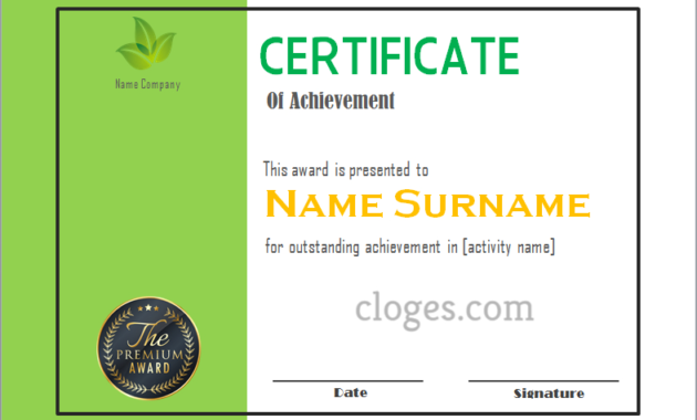 Green Word Certificate Of Achievement Template For Free Certificate Of Achievement Template Word
