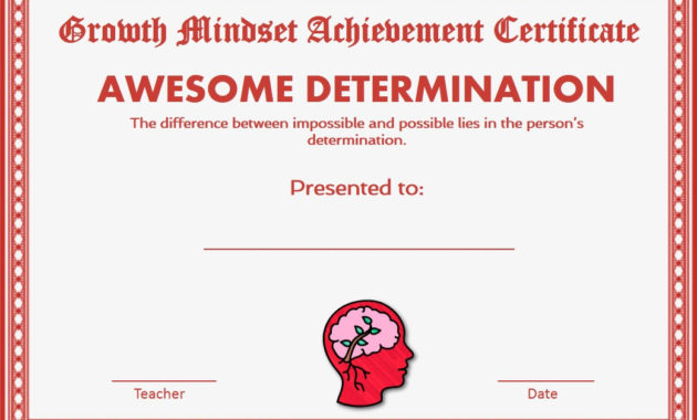 Growth Mindset Achievement Certificates For Teens Red For Most Improved Player Certificate Template