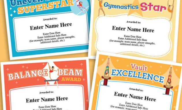 Gymnastics Certificate Pack Kids Certificate Gymnast Award With Gymnastics Certificate Template