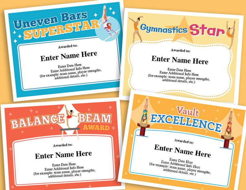 Gymnastics Certificate Pack Kids Certificate Gymnast Award With Gymnastics Certificate Template