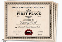 Halloween Award Halloween Costume Certificate 1St Place Etsy Pertaining To First Place Certificate Template
